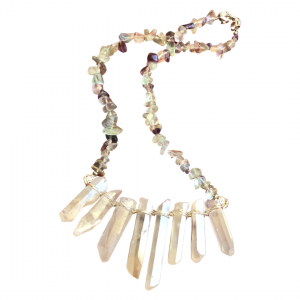 Angel Aura Quartz Fan Pendant with Fluorite Necklace